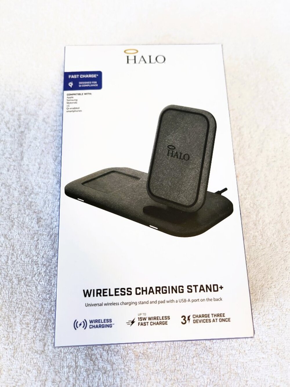 HALO Wireless Charging Stand+ 15W Fast Charge 3 Devices Qi NEW Sealed
